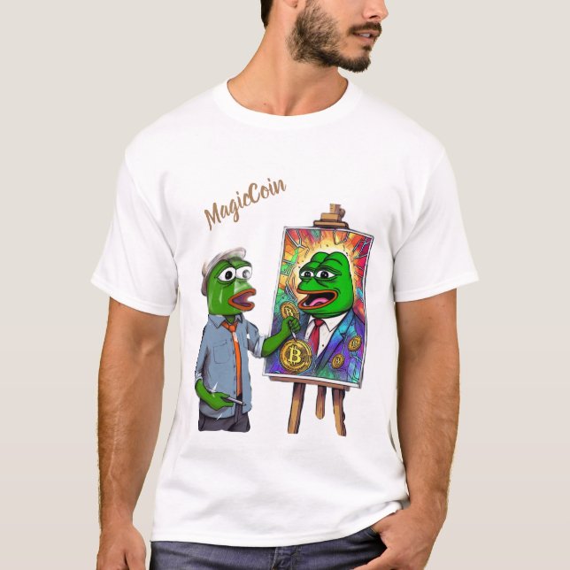 T-shirt Cryptocurrency Pepe funny white t-shirt. (Devant)