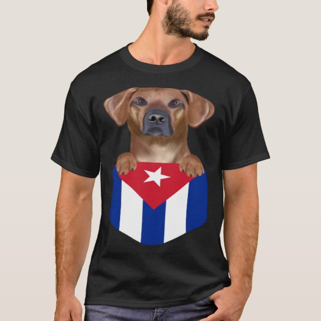 T-shirt Cuba Flag Rhodesian Ridgeback Dog In Pocket (Devant)