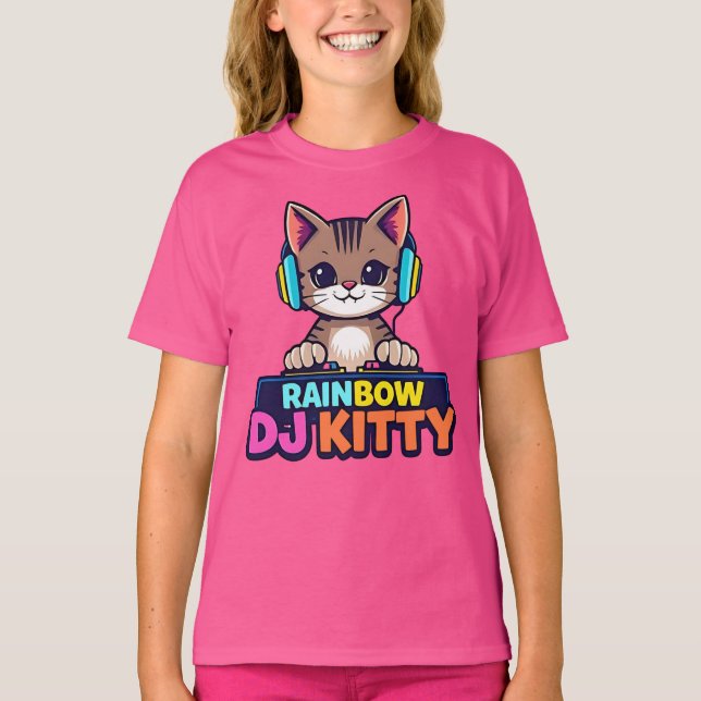 T-shirt CUISINE DJ RAINBOW - Chat Vibrant (Devant)