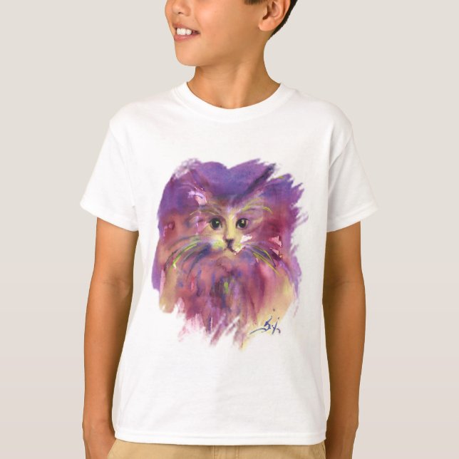 T-SHIRT CUISINE PURPLE, CUTE CUTE CUTE CAT PORTRAIT (Devant)