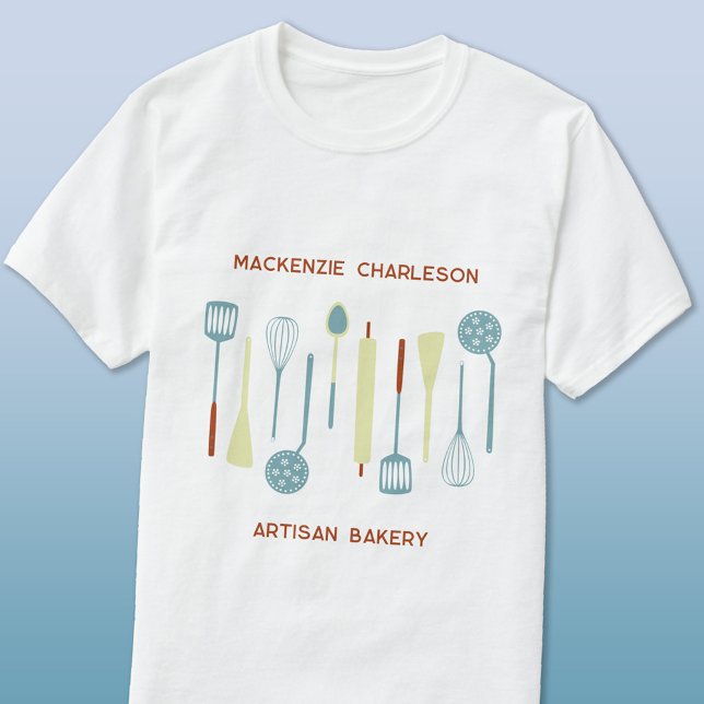 T-shirt Cuisine rétro Boulangerie Café Restauration Affair (Retro kitchen custom text bakery catering cafe cook chef promotional t-shirt)