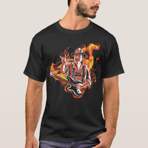 T-shirt Culotte de cuir enflammée avec guitare basse et fl