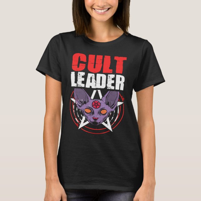 T-shirt Cult Leader Cat Satanic Witchcraft Baphomet Occult (Devant)