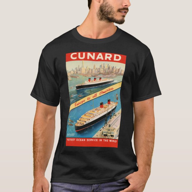T-shirt Cunard Travel Poster Europe To America (Devant)