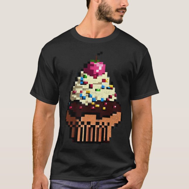 T-shirt Cupcake Pixel 8 bit Retro Hungry Byte Game Cake Fo (Devant)