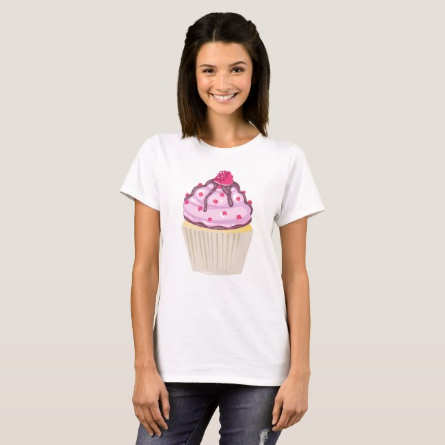 T-shirt Cupcake sucré avec framboise sur le dessus (Devant entier)