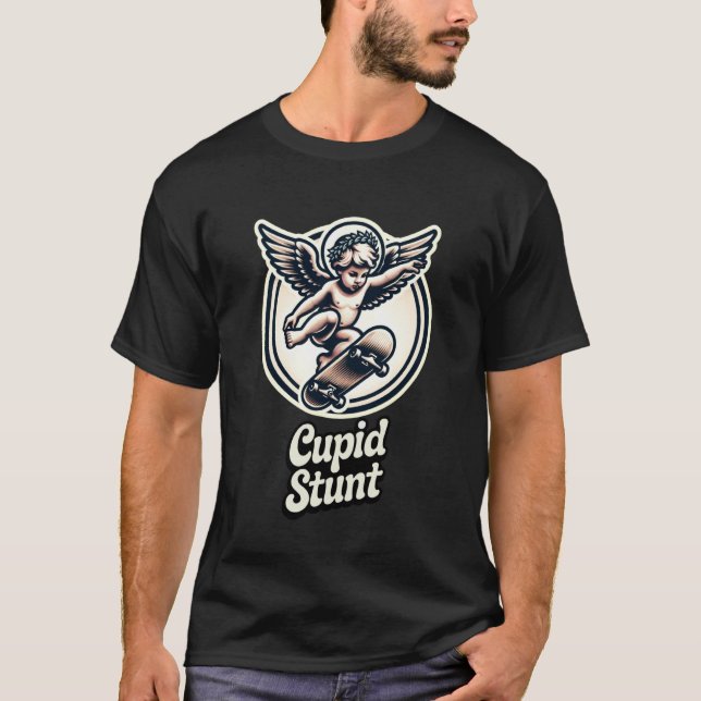 T-shirt Cupid Stunt Funny Valentine Retro Skateboard Pun (Devant)