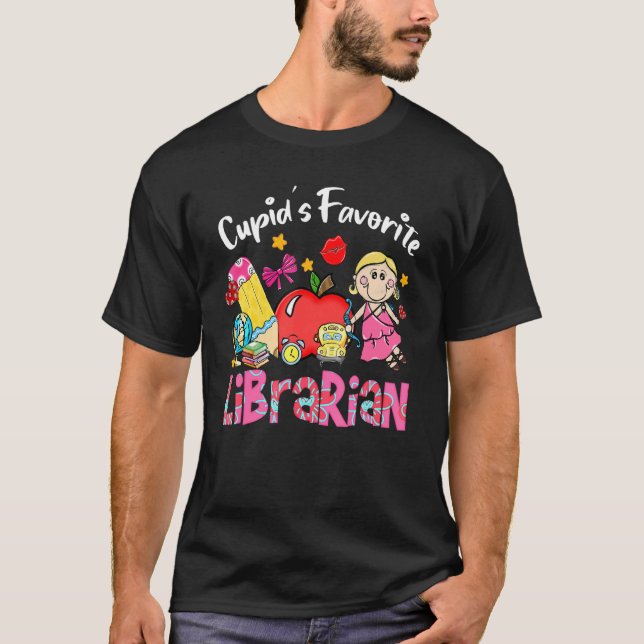 T-shirt Cupid's Favorite Libararian Apple Cute Cupid Valen (Devant)