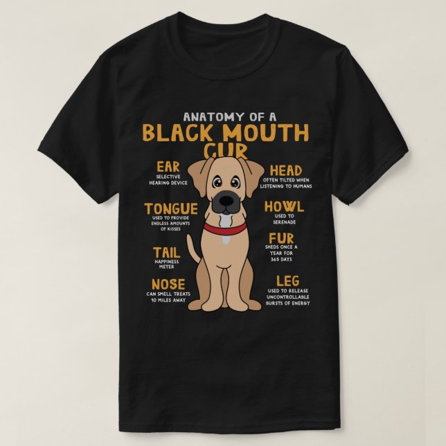 T-shirt Cur à bouche noire Anatomie Drôle Chien Maman Papa (Design devant)