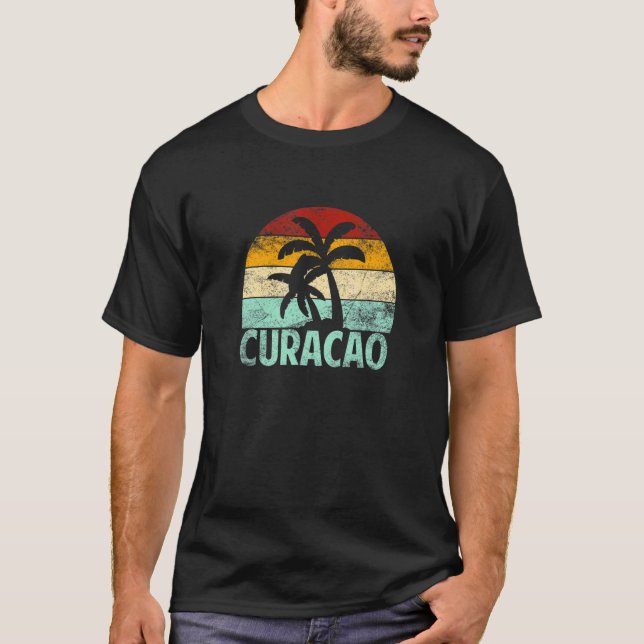 T-shirt Curacao Vacances Rétro Souvenir coucher de soleil  (Devant)