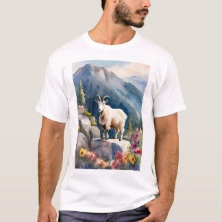 T-shirt "Curieux bouc de montagne survolant les hauteurs"