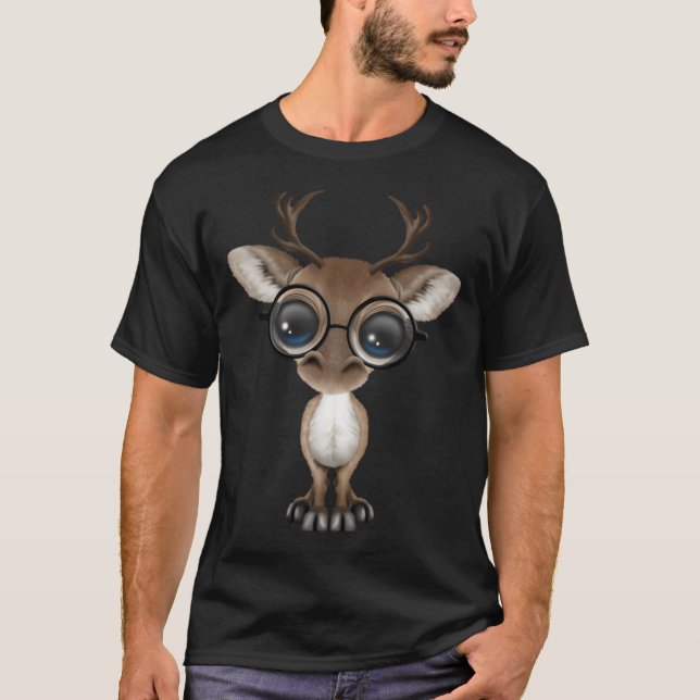 T-shirt Curieux Nerdy Reindeer Portant Des Lunettes Sur Ye (Devant)