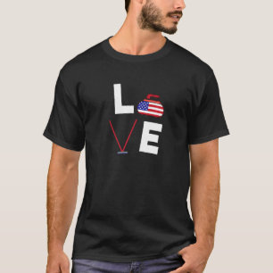 T-shirt Curling Drapeau américain Usa Curler Broom Winter