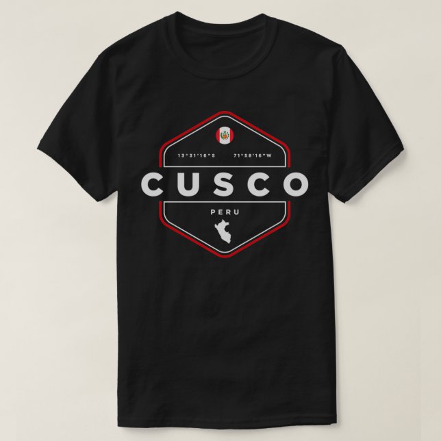 T-shirt Cusco Peru Map Flag Graphic  (Design devant)