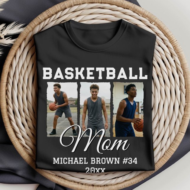 T-shirt Custom Basketball Mom 3 Photo Collage Name Number (Créateur téléchargé)