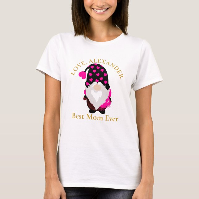 T-shirt Custom Best Mom Ever Gnome Black Coeur rose T-Shi (Devant)