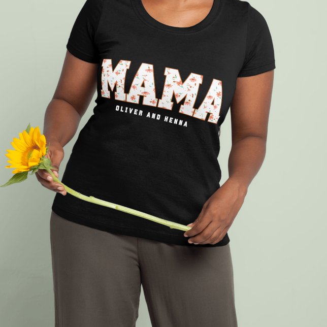 T-shirt Custom Floral Mama with Kids’ Names (Créateur téléchargé)