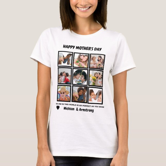 T-shirt Custom Modern Happy Mothers Day 9 Photo Collage (Devant)