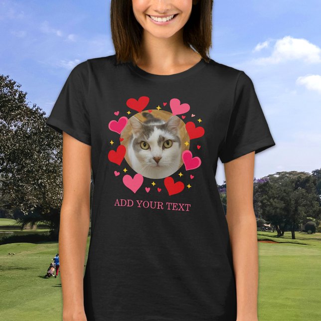 T-shirt Custom Photo Text Red Love Hearts Personalized (Créateur téléchargé)