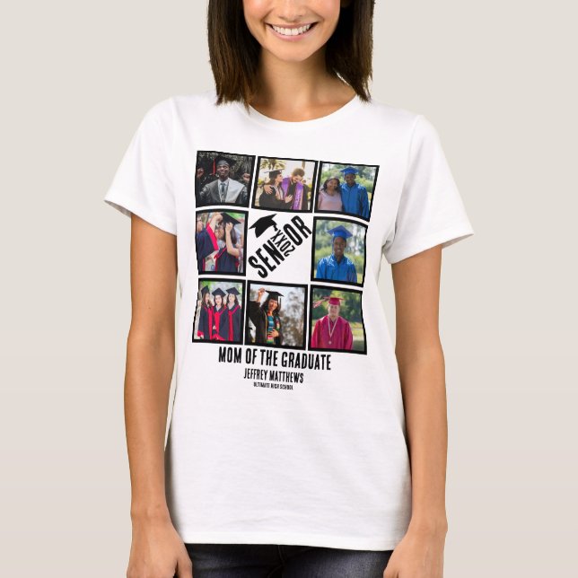 T-shirt Custom Senior Maman de la diplômée 8 Photo Collage (Devant)