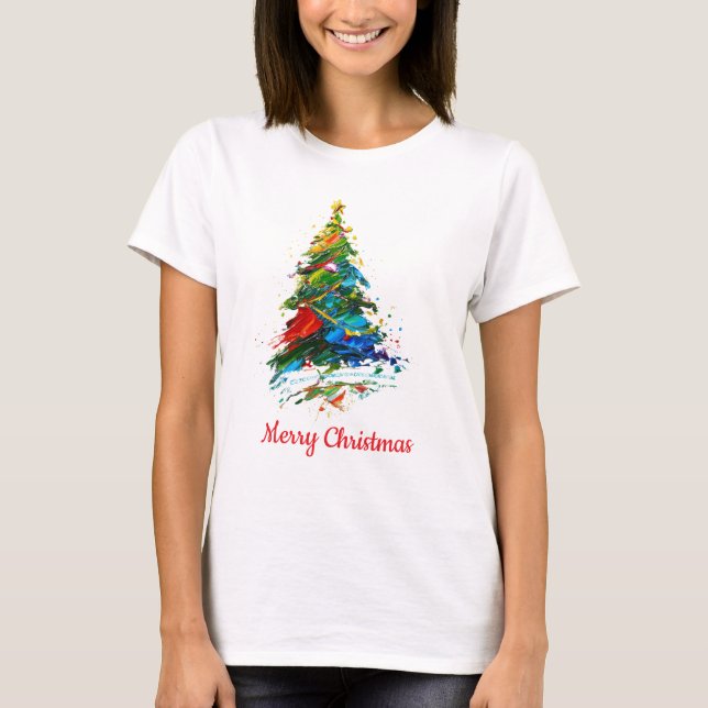 T-shirt Customisable Text Christmas Tree Oil Painting (Devant)