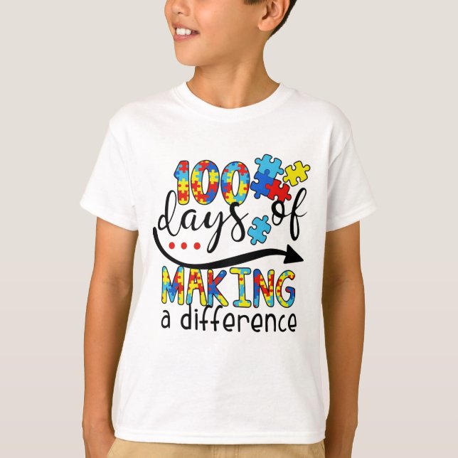 T-shirt Cute 100 Days Making A Difference Puzzle Inclusion (Devant)