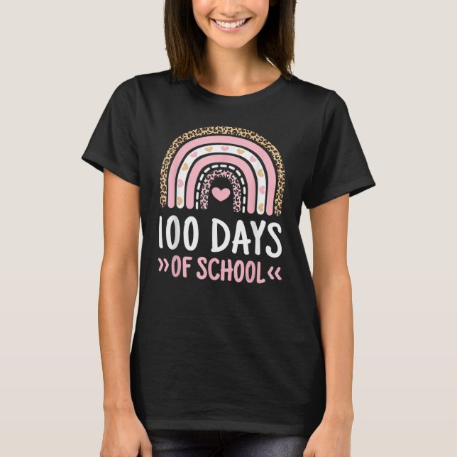 T-shirt Cute 100th Day Of School 100 Days Leopard Rainbow  (Devant)