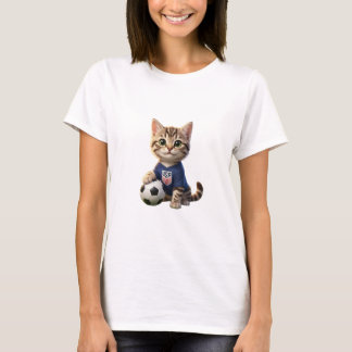 T-shirt Cute 3D Tabby Cat Soccer Mascot USA Blue Jersey
