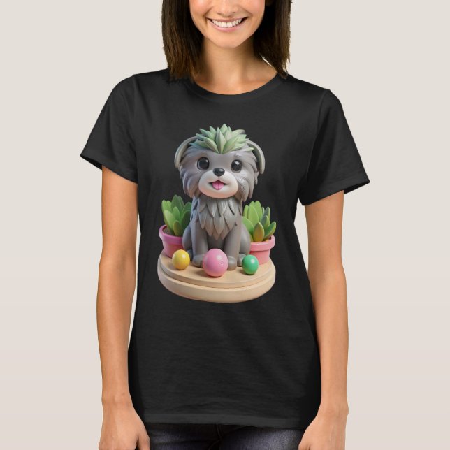 T-shirt Cute Affenpinscher Succulent | 3D Grey Monkey Dog (Devant)