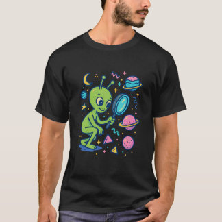 T-shirt Cute Alien Exploring Planets | Pastel Space Vector