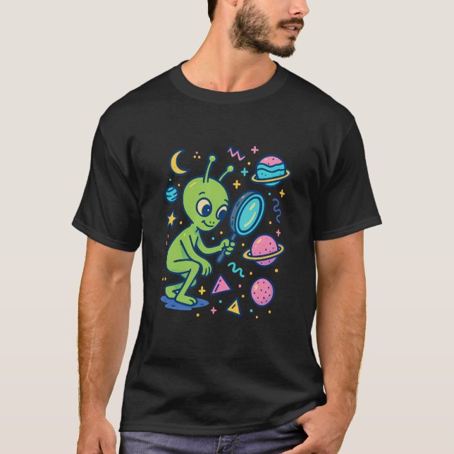 T-shirt Cute Alien Exploring Planets | Pastel Space Vector (Devant)