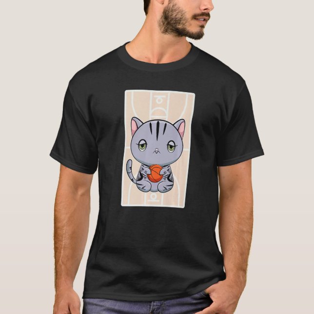 T-shirt Cute American Shorthair Cat Basketball Streetball (Devant)