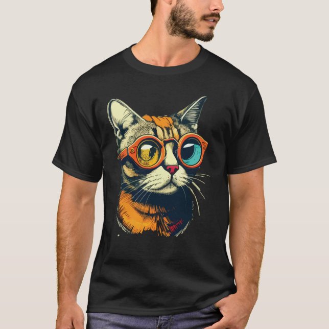 T-shirt Cute Anamorphic Goggle Wearing Cat Unique (Devant)