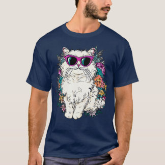 T-shirt Cute Angora chat et belles fleurs