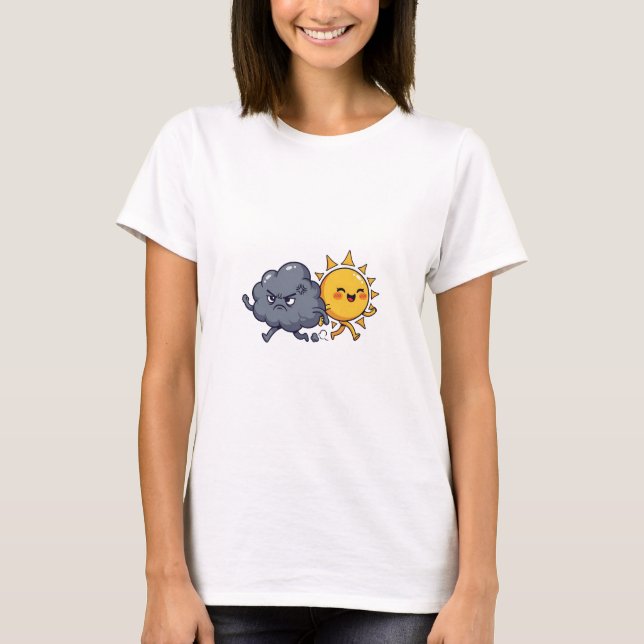 T-shirt Cute Angry Grey Rain Cloud Chasing Happy Smiling (Devant)