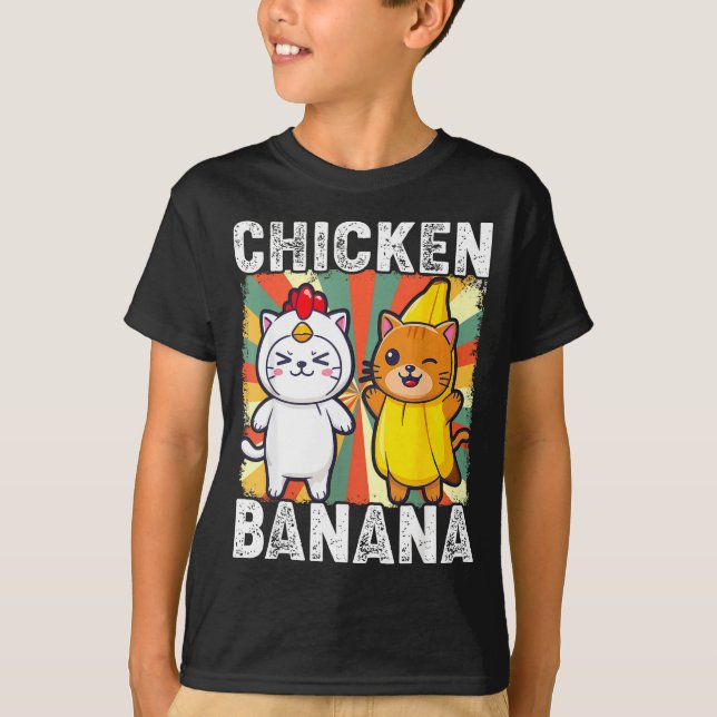 T-shirt Cute Animals In Chicken And Banana Costumes Kawaii (Devant)