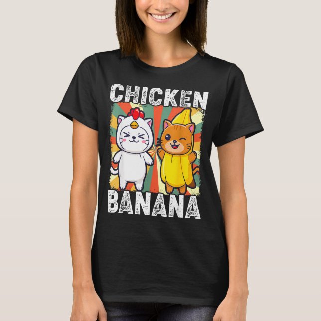 T-shirt Cute Animals In Chicken And Banana Costumes Kawaii (Devant)