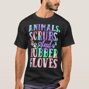 T-shirt Cute Animaux Scrubs Et Gants En Caoutchouc Tie Dye