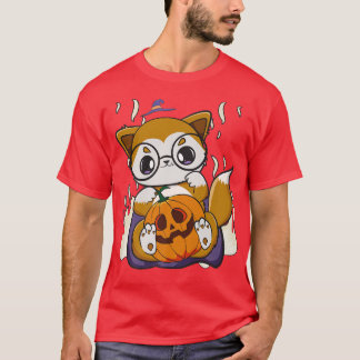 T-shirt Cute Anime Fox détient Kawaii Citrouille Pour Hall