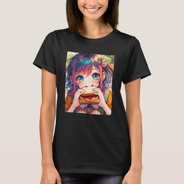 T-shirt Cute Anime Girl mangeant un beurre d'arachide et g (Devant)