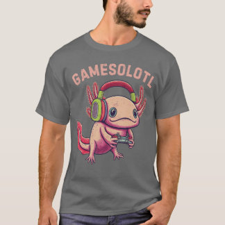 T-shirt Cute Aolotl Playing Console Video Games Gamesolotl