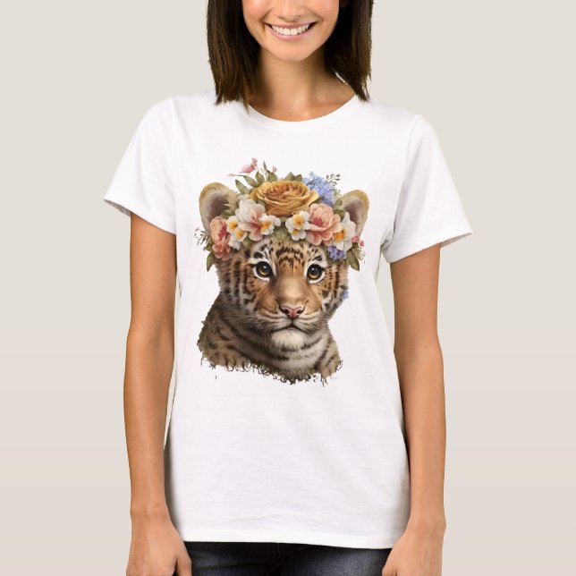 T-shirt Cute Aquarelle Floral Tigre (Devant)