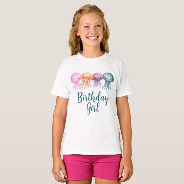 T-shirt Cute Aquarelle Jellyfish Sous la mer Anniversaire (Devant entier)