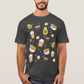 T-shirt Cute Art For Ramen Noodle Avocado Sushi & Boba Tea