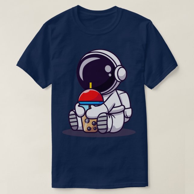 T-shirt Cute Astronaut Boire Boba Milk Tea Cartoon (Design devant)
