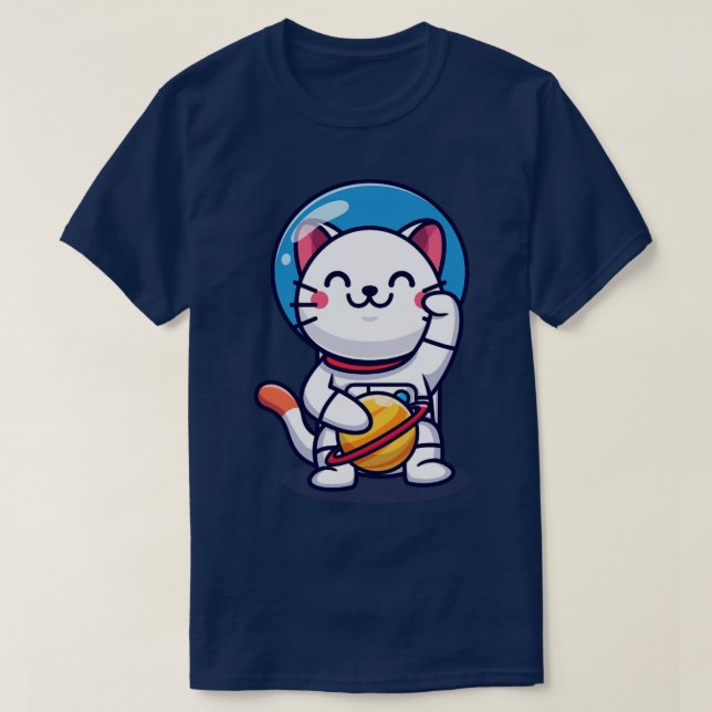 T-shirt Cute Astronaut Chat Avec Cartographie Planète (Design devant)