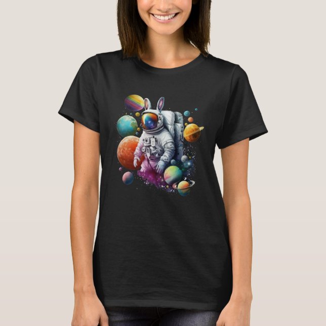 T-shirt Cute Astronaut Easter Bunny Rabbit Floating in Spa (Devant)
