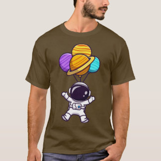 T-shirt Cute Astronaut Flottant Avec Balloon Planète En Sp