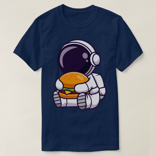 T-shirt Cute Astronaut Manger Burger Dessin (Design devant)