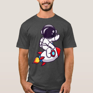 T-shirt Cute Astronaut Riding Rocket Et Waving Main Carto